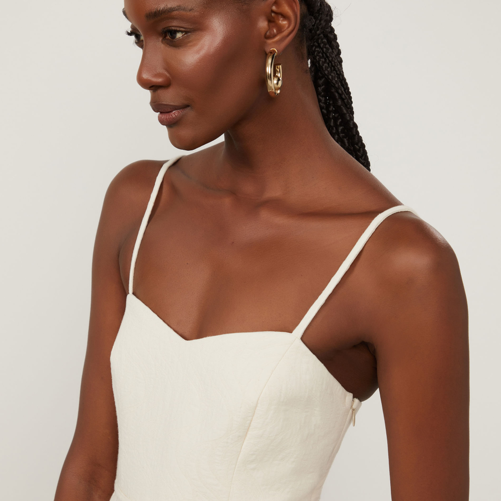 Vestido Jacquard De Algodão Midi Off White