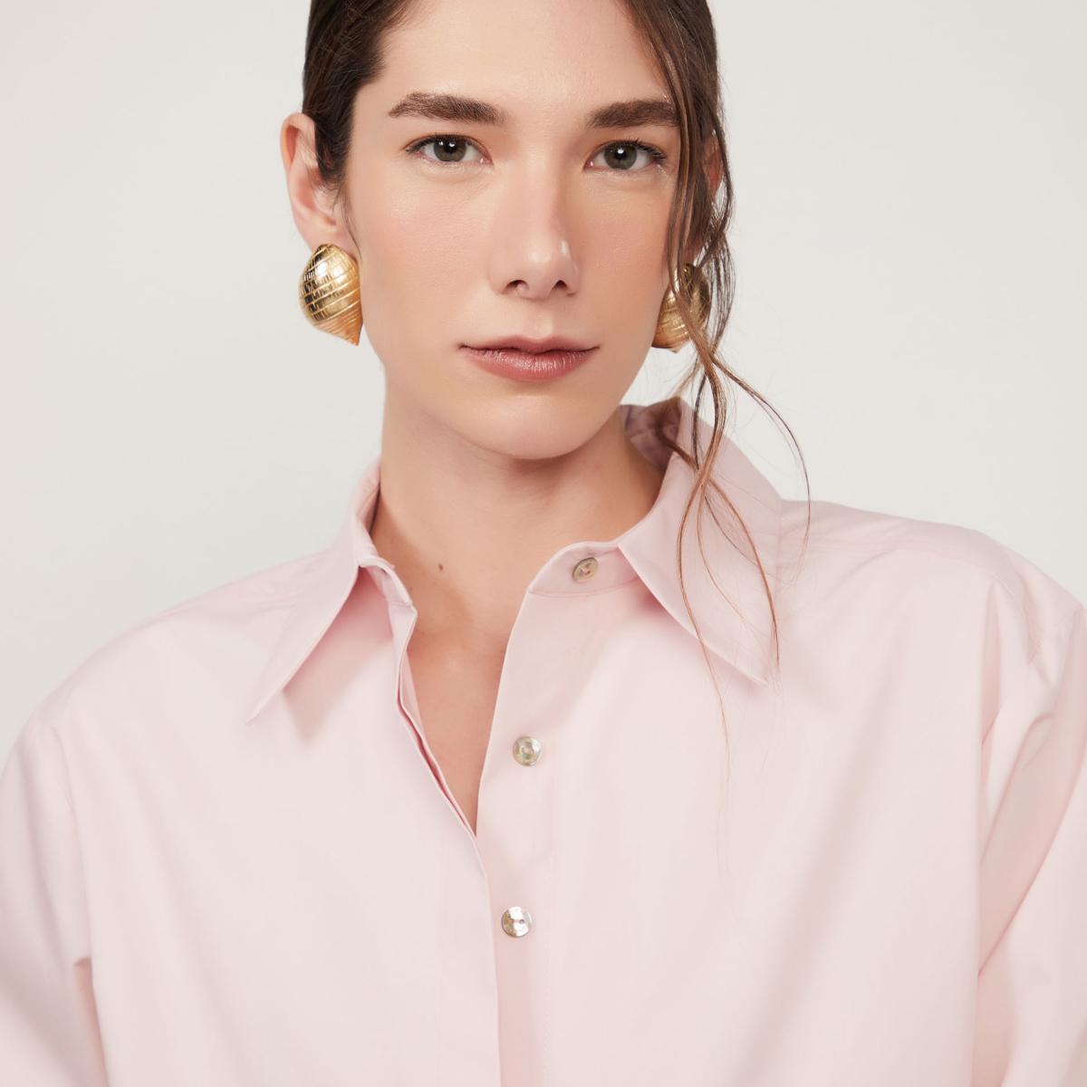 Camisa De Algodao Rosa Claro