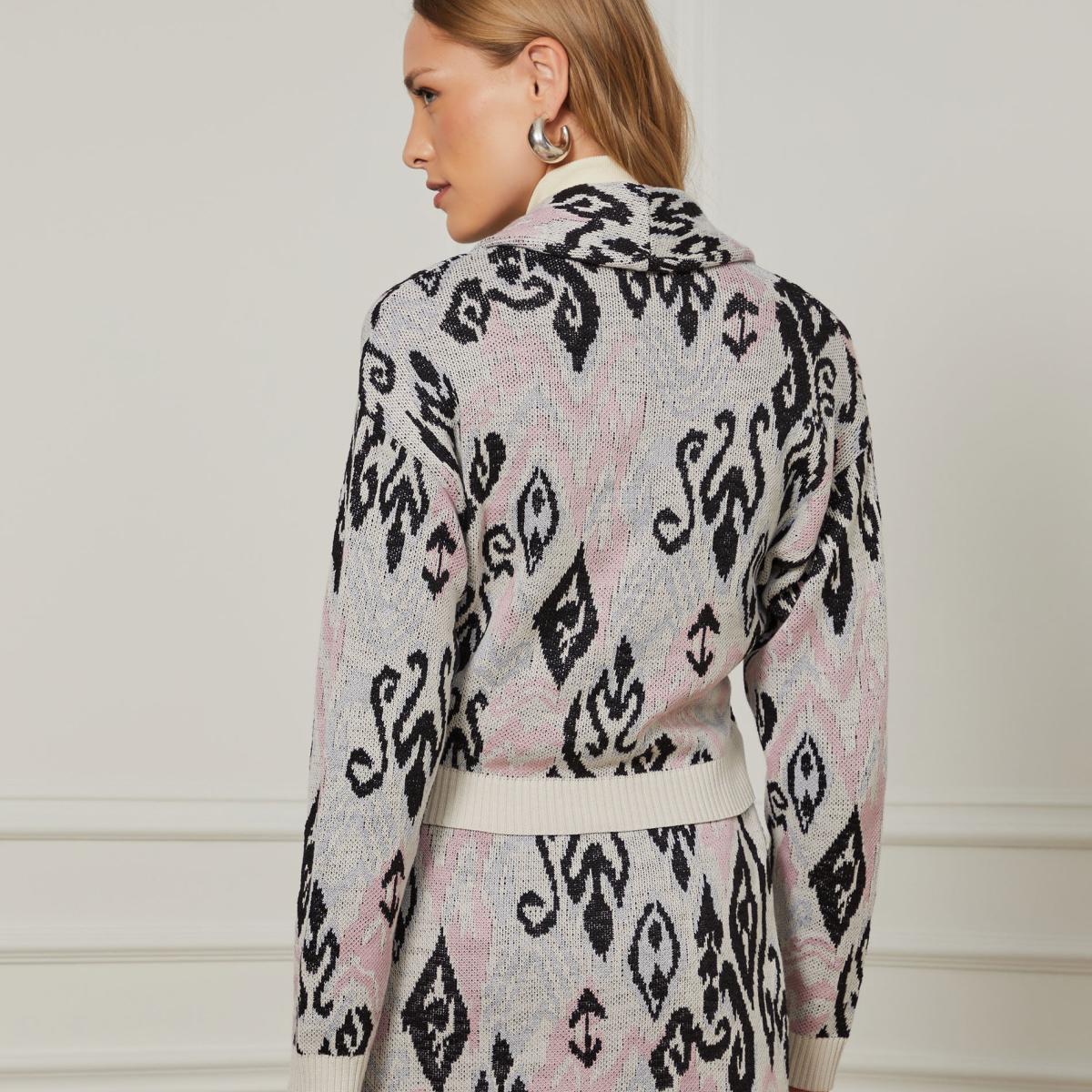 Cardigan De Tricot Cropped Jacquard Ikat