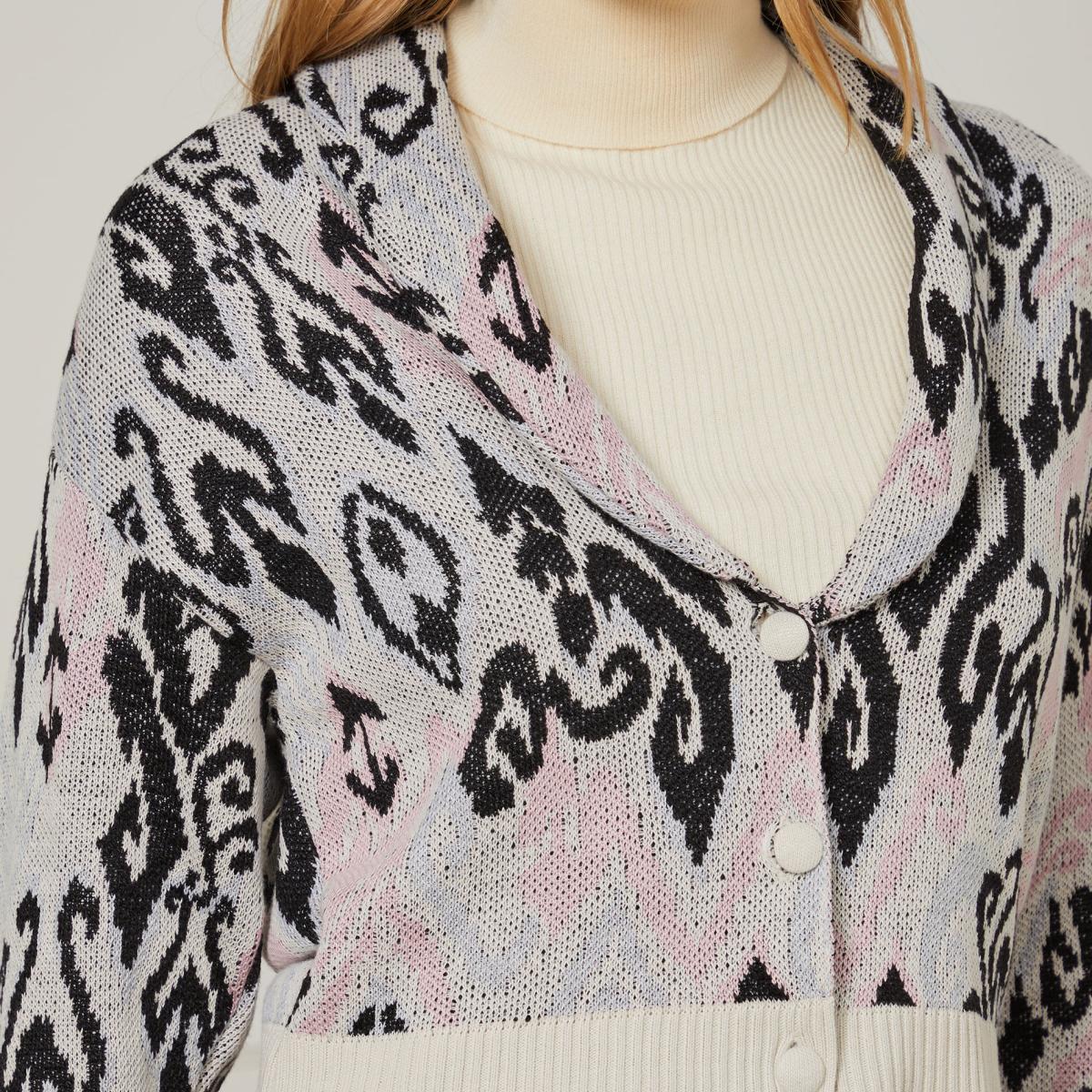 Cardigan De Tricot Cropped Jacquard Ikat