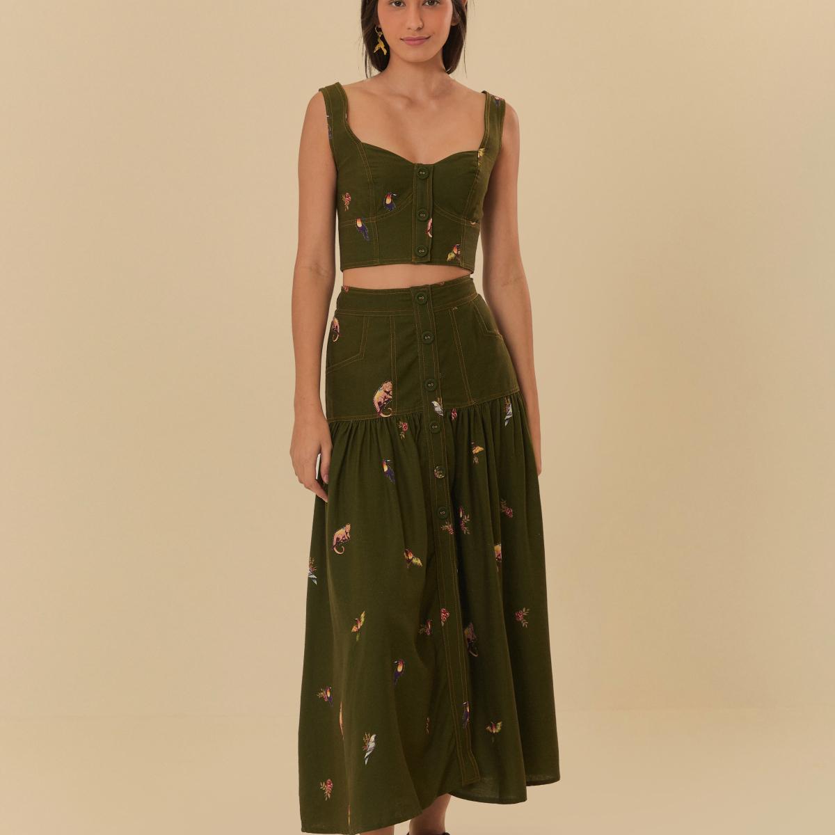 Blusa Botões Estampada Na Selva