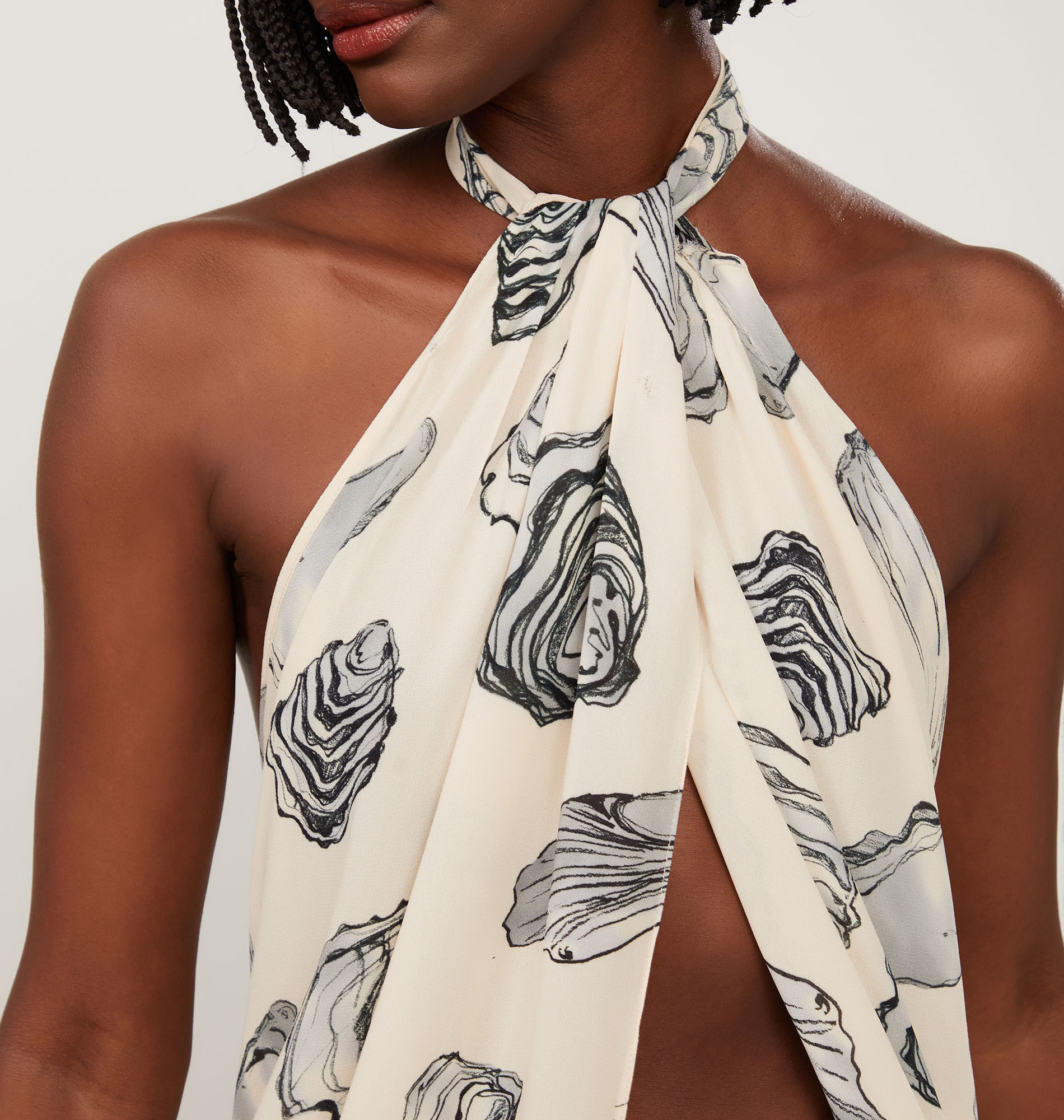 Túnica De Georgette Pesado Frente Única Estampada