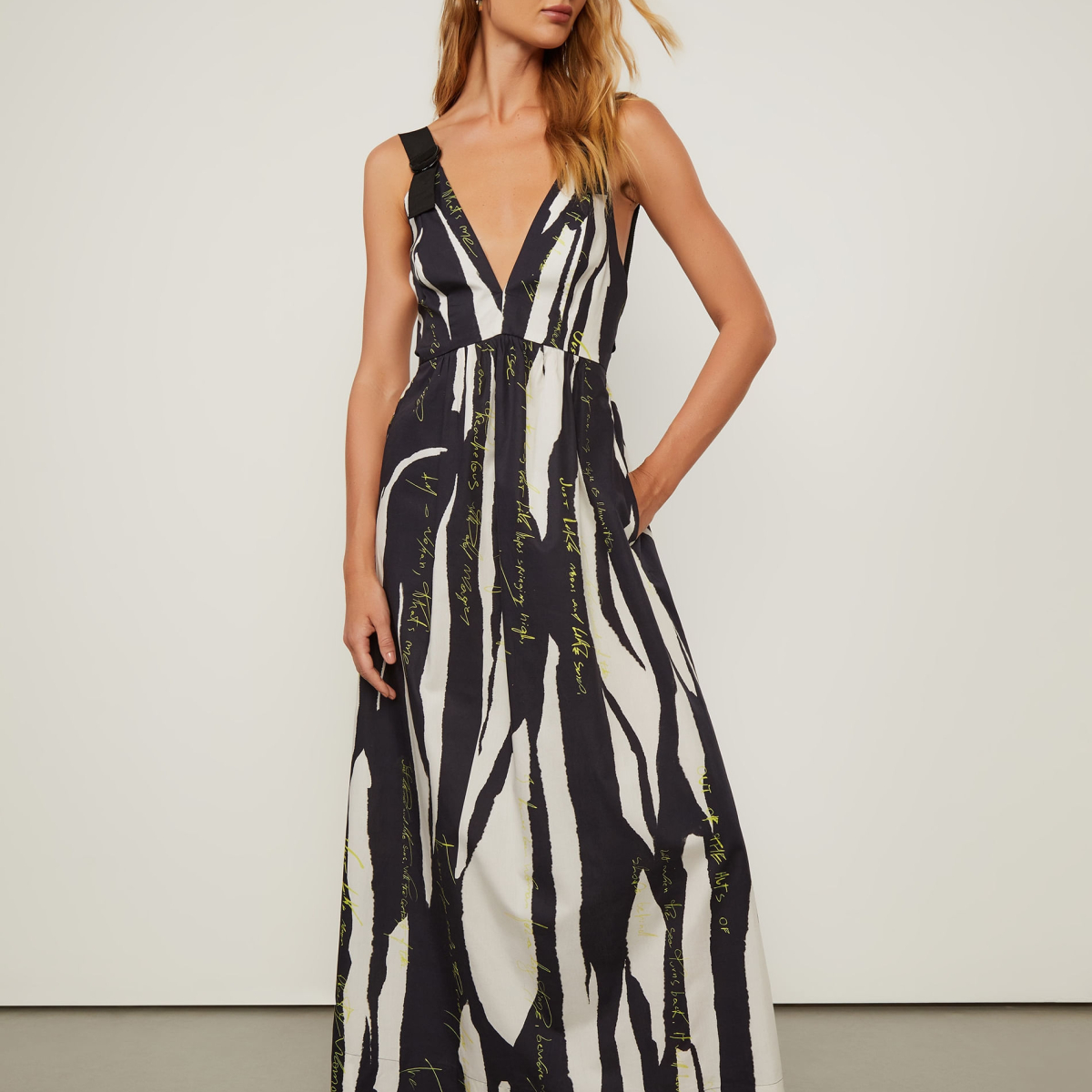 Vestido Midi Alça Larga De Gorgorão De Algodão Estampado