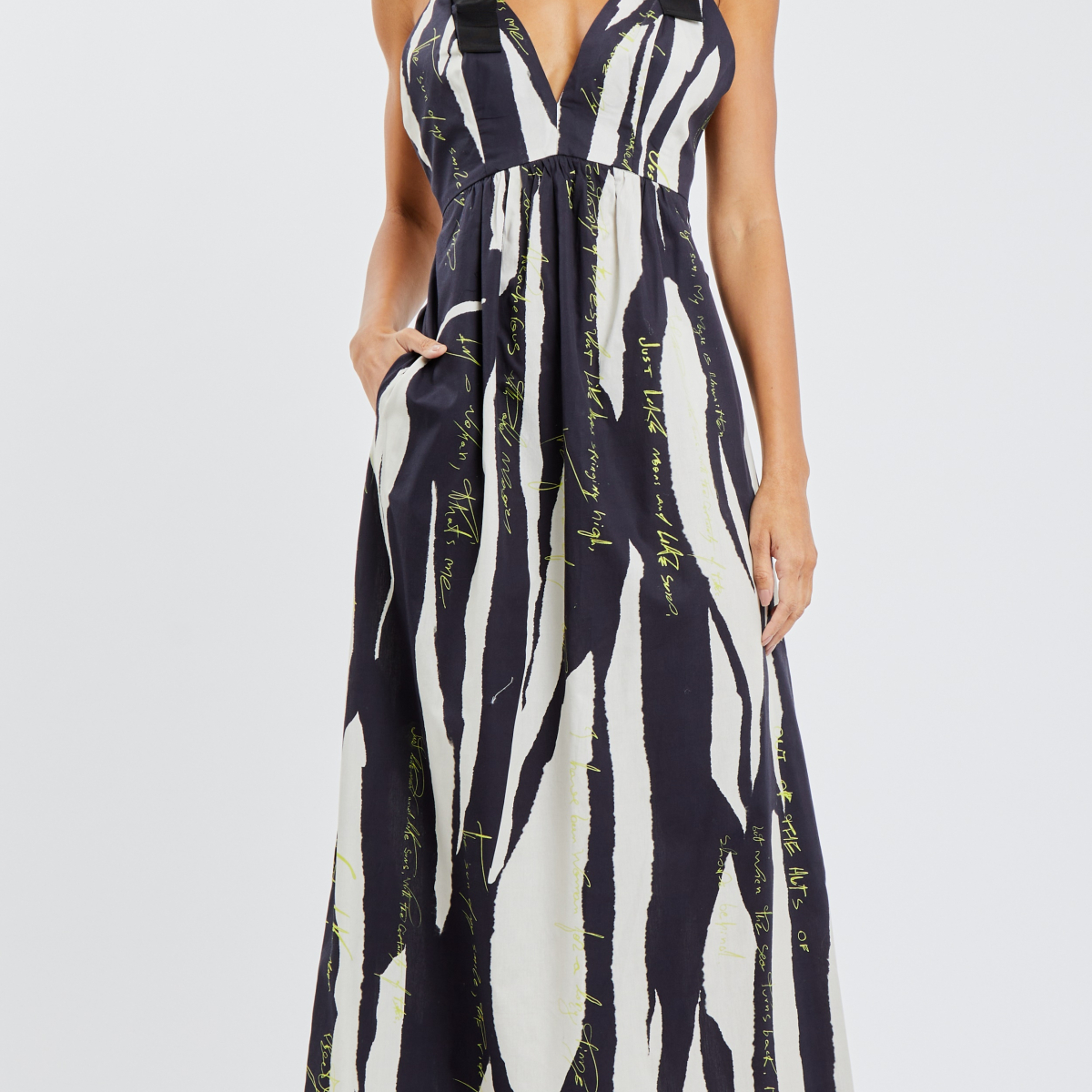 Vestido Midi Alça Larga De Gorgorão De Algodão Estampado