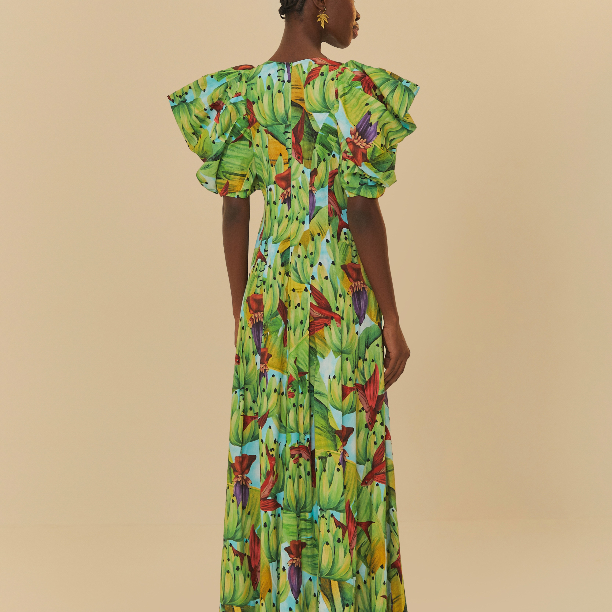 Vestido Midi Estampado Banana D'Água