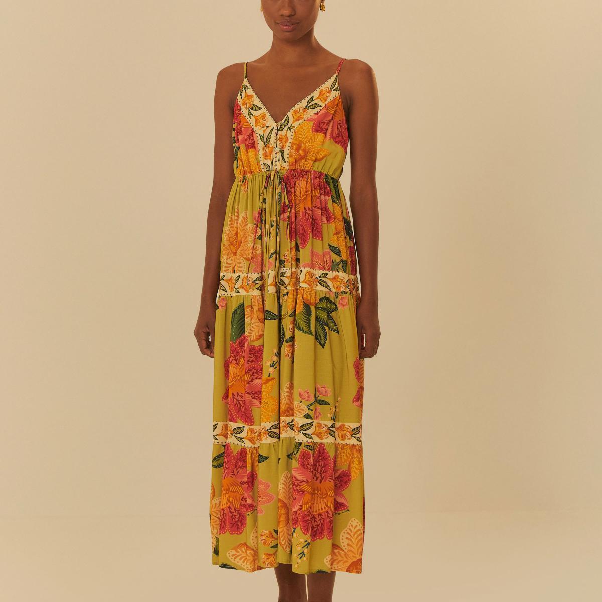 Vestido Longo Estampado Arara Em Flor Vestido Longo Estampado Arara Em Flor
