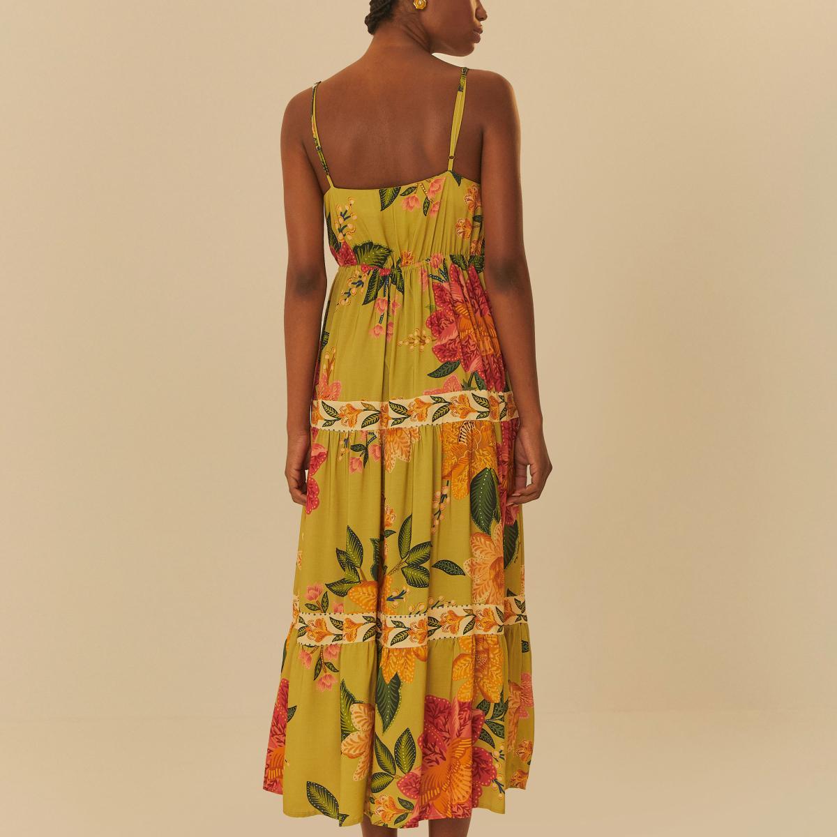 Vestido Longo Estampado Arara Em Flor Vestido Longo Estampado Arara Em Flor
