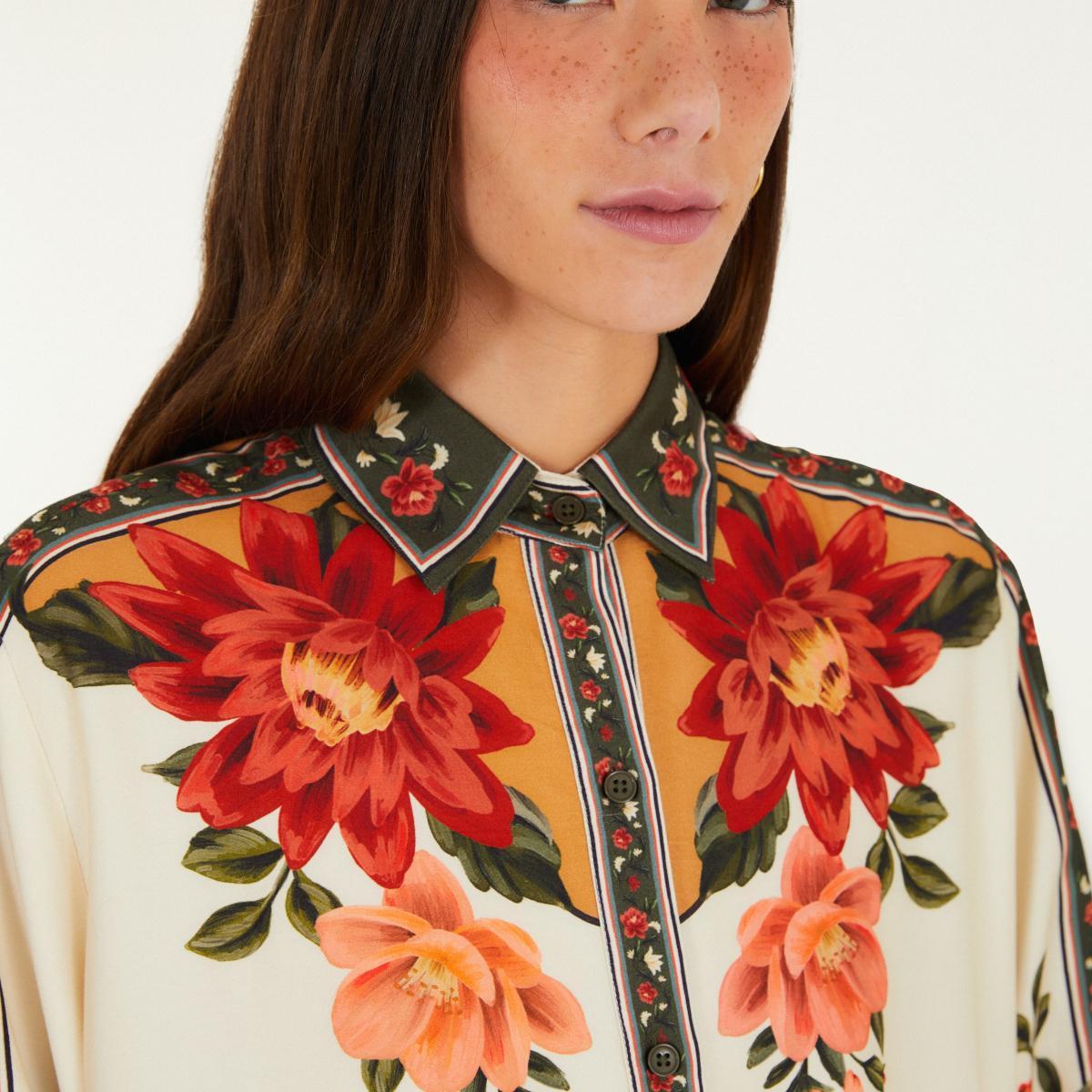 Camisa Manga Longa Estampada Flor Do Rio
