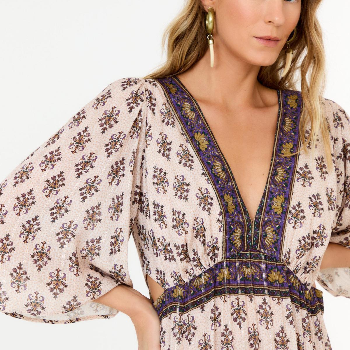 Vestido Midi Decote Estampa Alpinia Vestido Midi Decote Estampa Alpinia