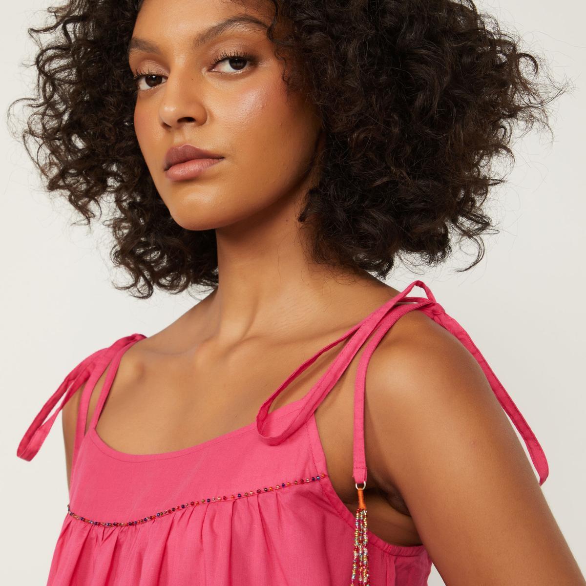 Vestido Regata De Voil Longo Detalhe Miçanga