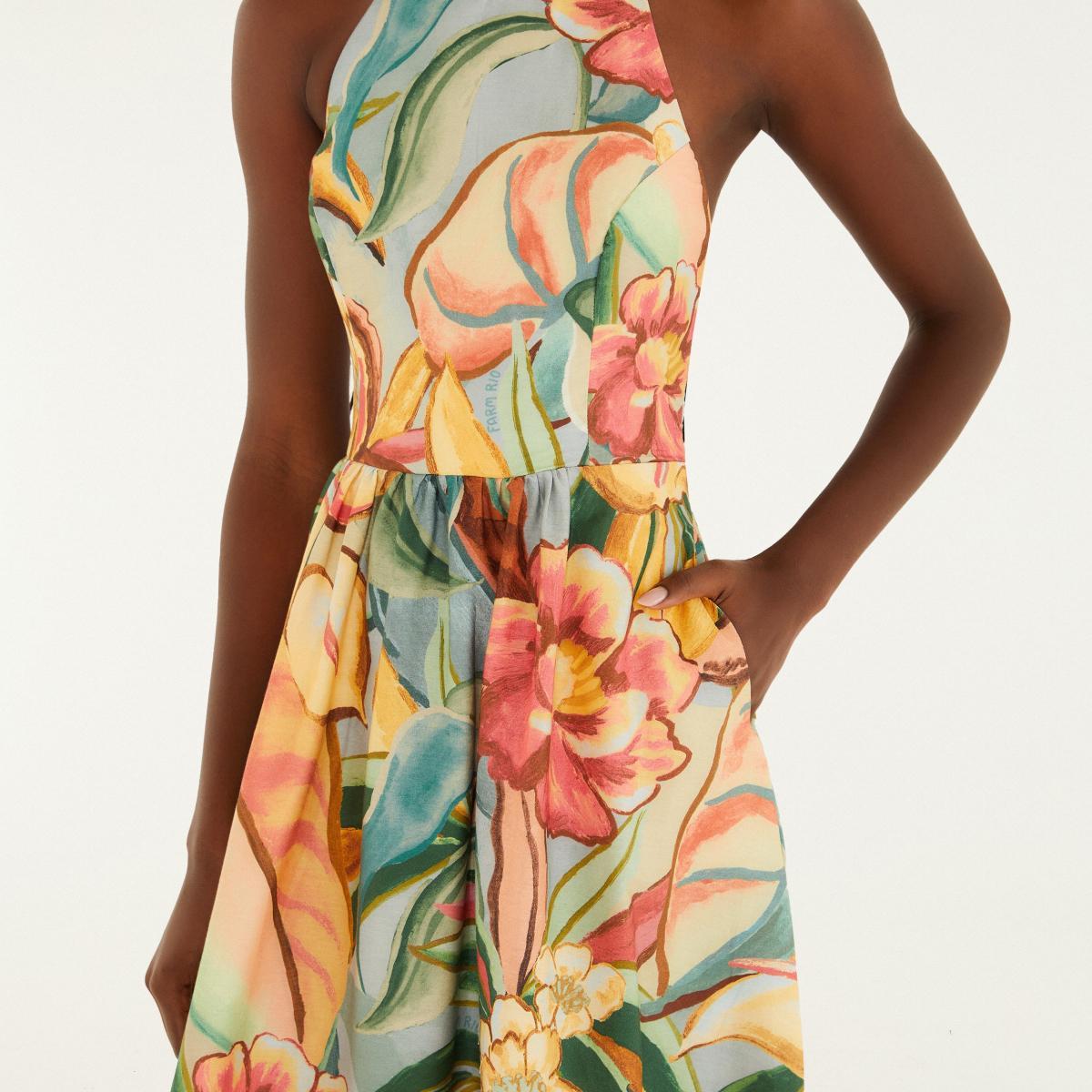 Vestido Estampado Folhagem De Inverno