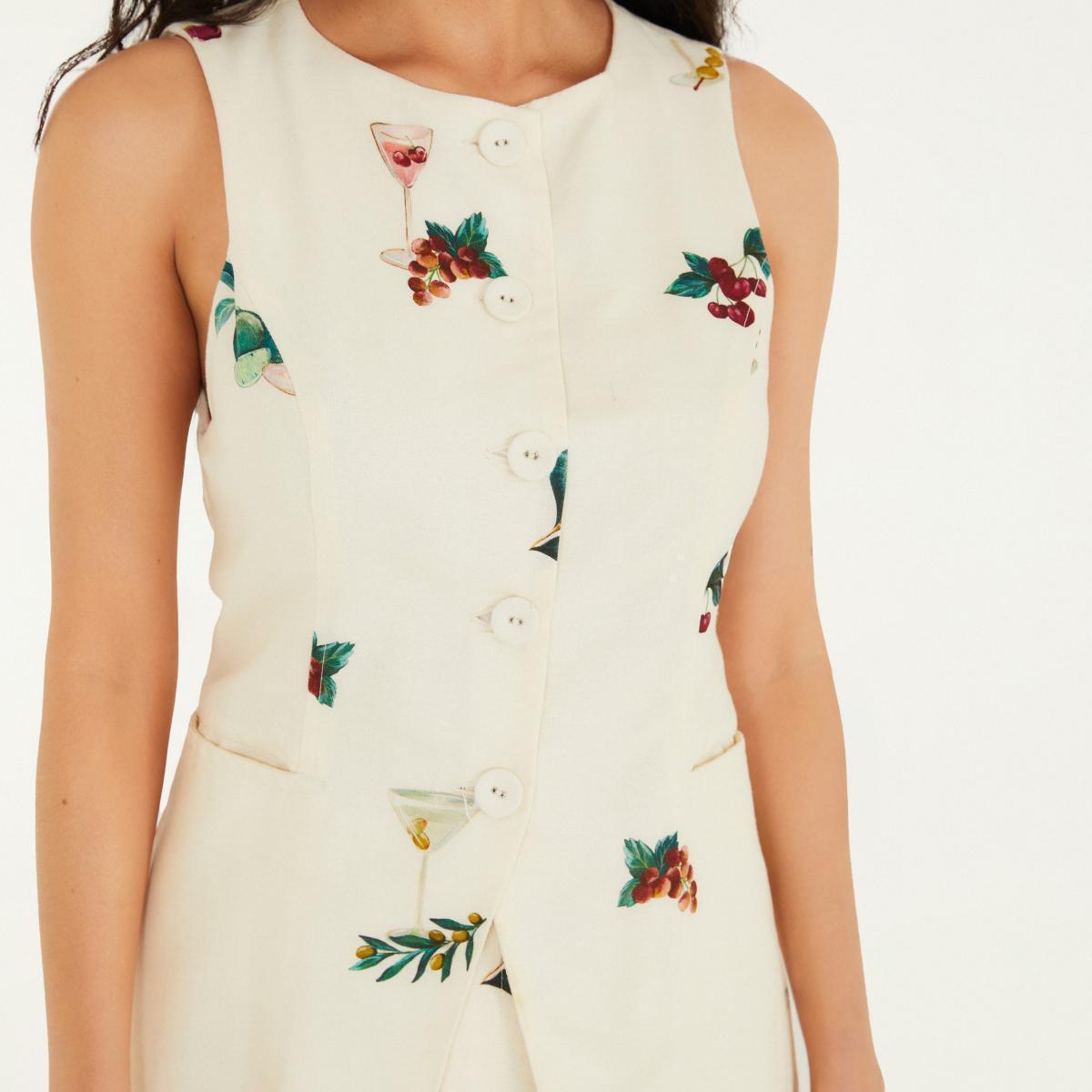 Colete Alfaiataria Estampado Coquetel Tropical