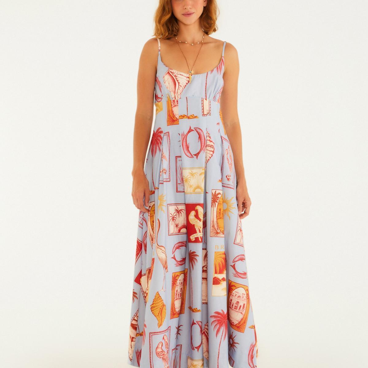 Vestido Longo Estampado Selo Tropical Vestido Longo Estampado Selo Tropical