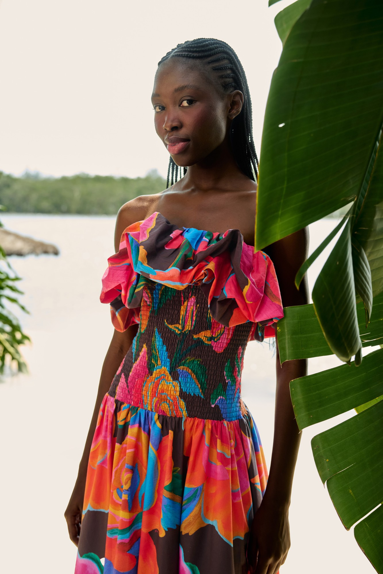Vestido Balonê Estampado Rosas Pintadas