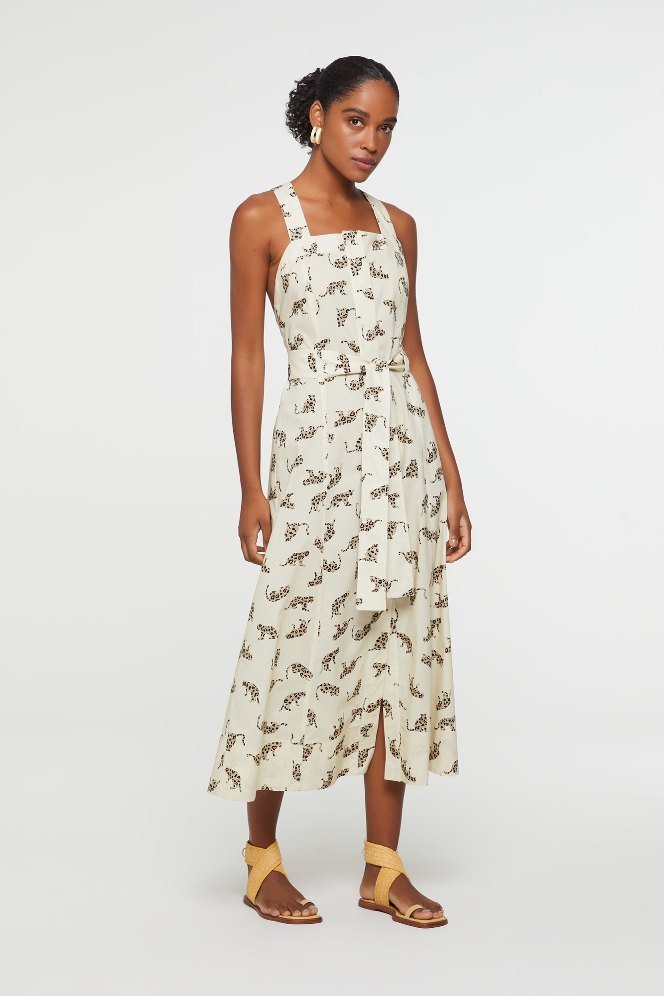 Vestido De Algodão Midi Estampado Jardineira