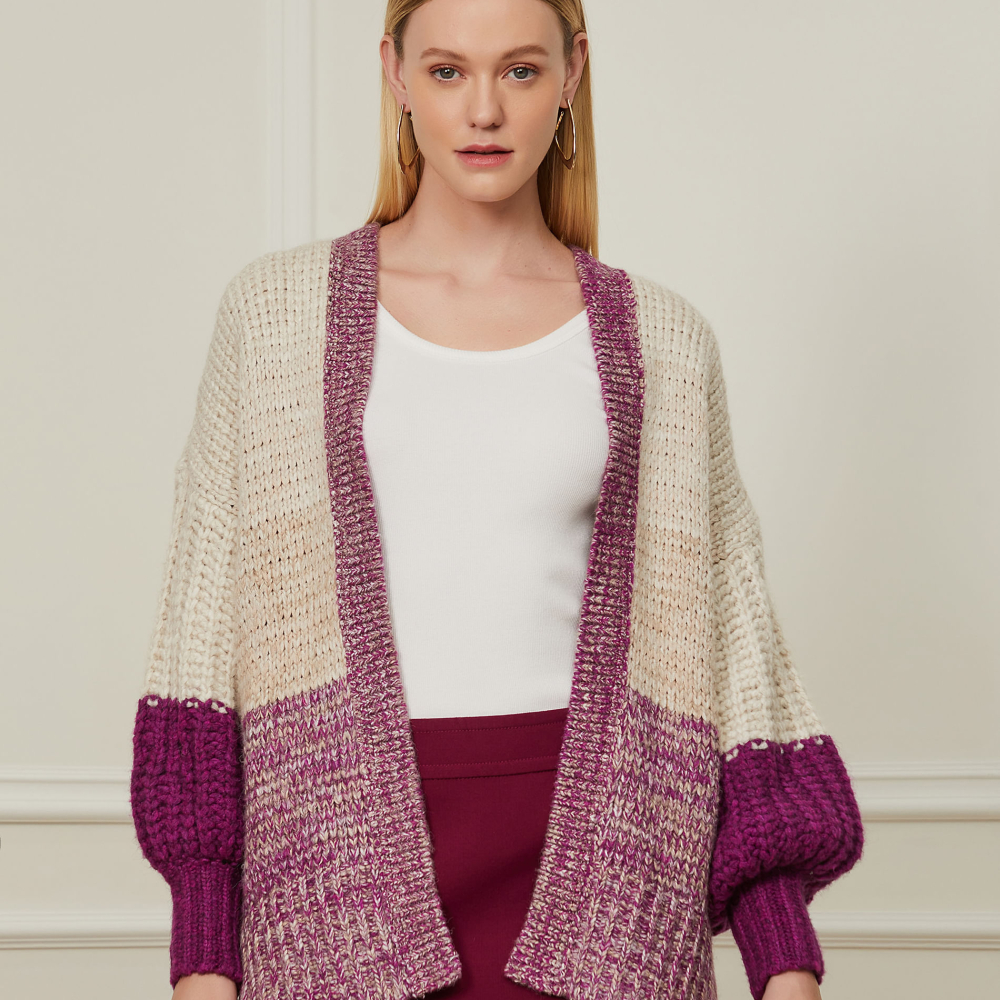 Cardigan Oversized Pesado Com Manga Longa Tricot Roxo