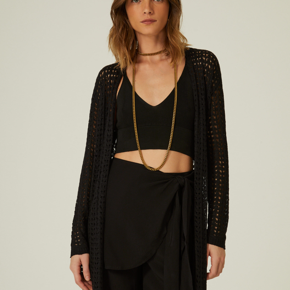 Cardigan Tricot Flamê Rendado