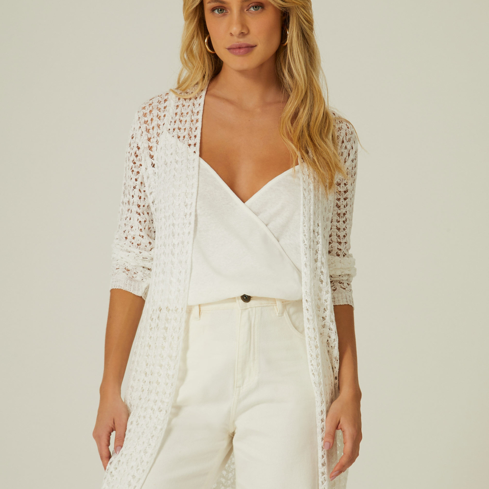 Cardigan Tricot Flamê Rendado