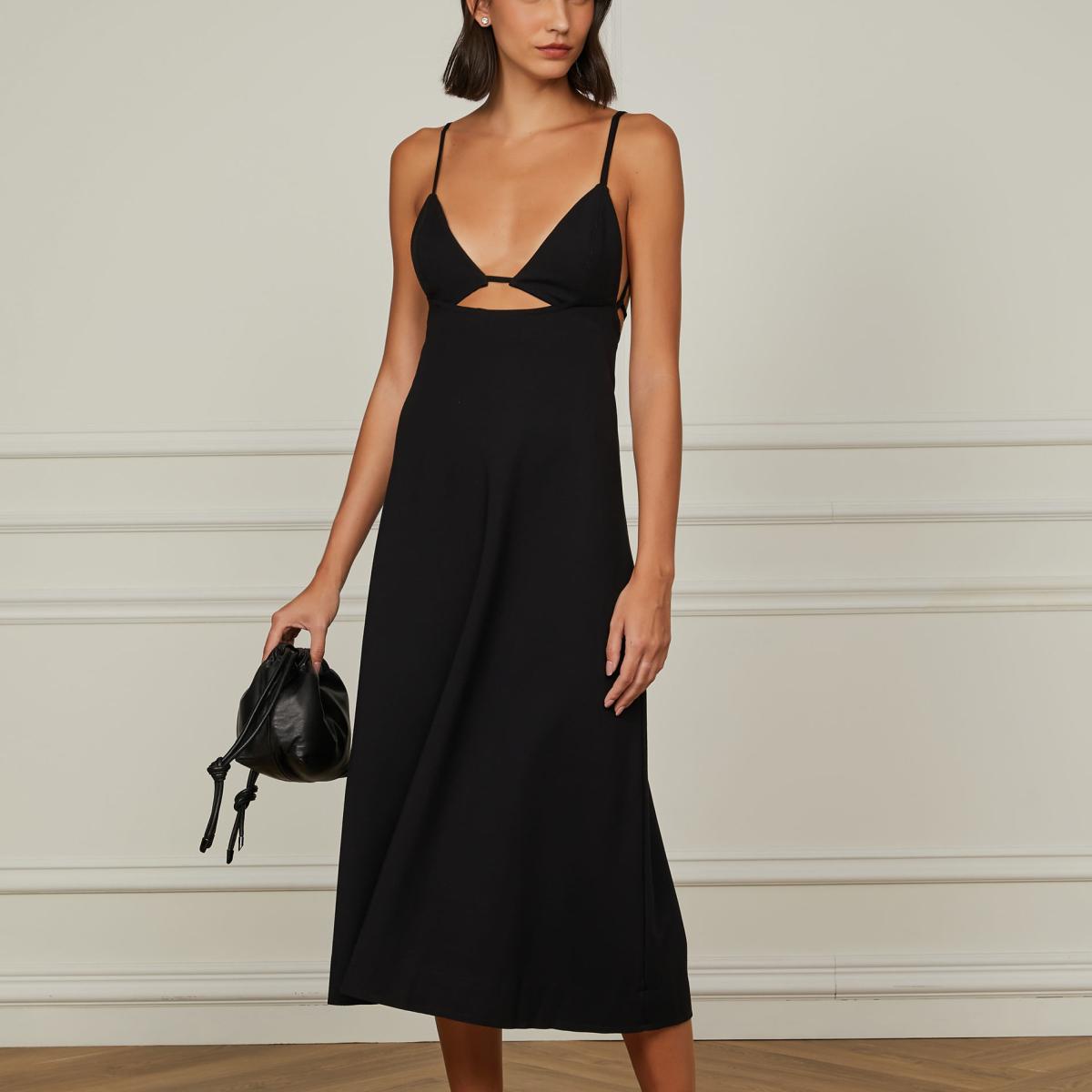 Vestido De Malha Bam Com Recorte Frontal Preto