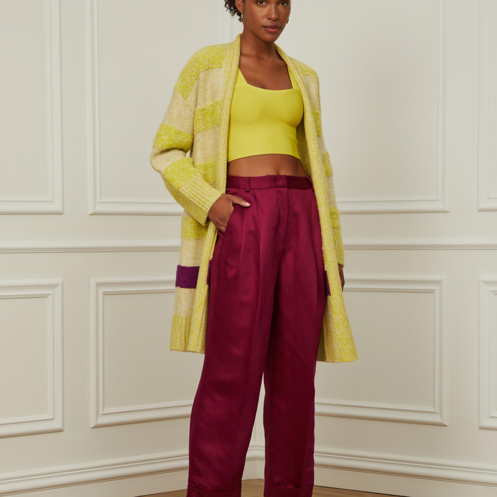 Calça Reta Color Com Duas Pregas