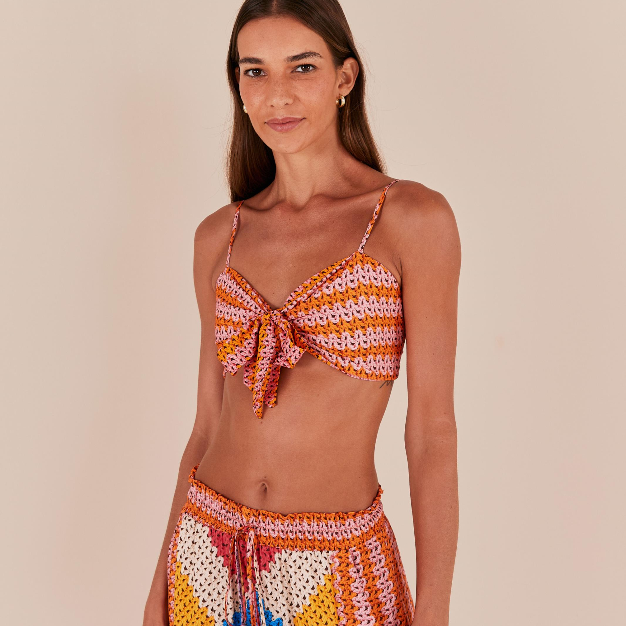 Top Amarração Estampado Borda Cor Listra