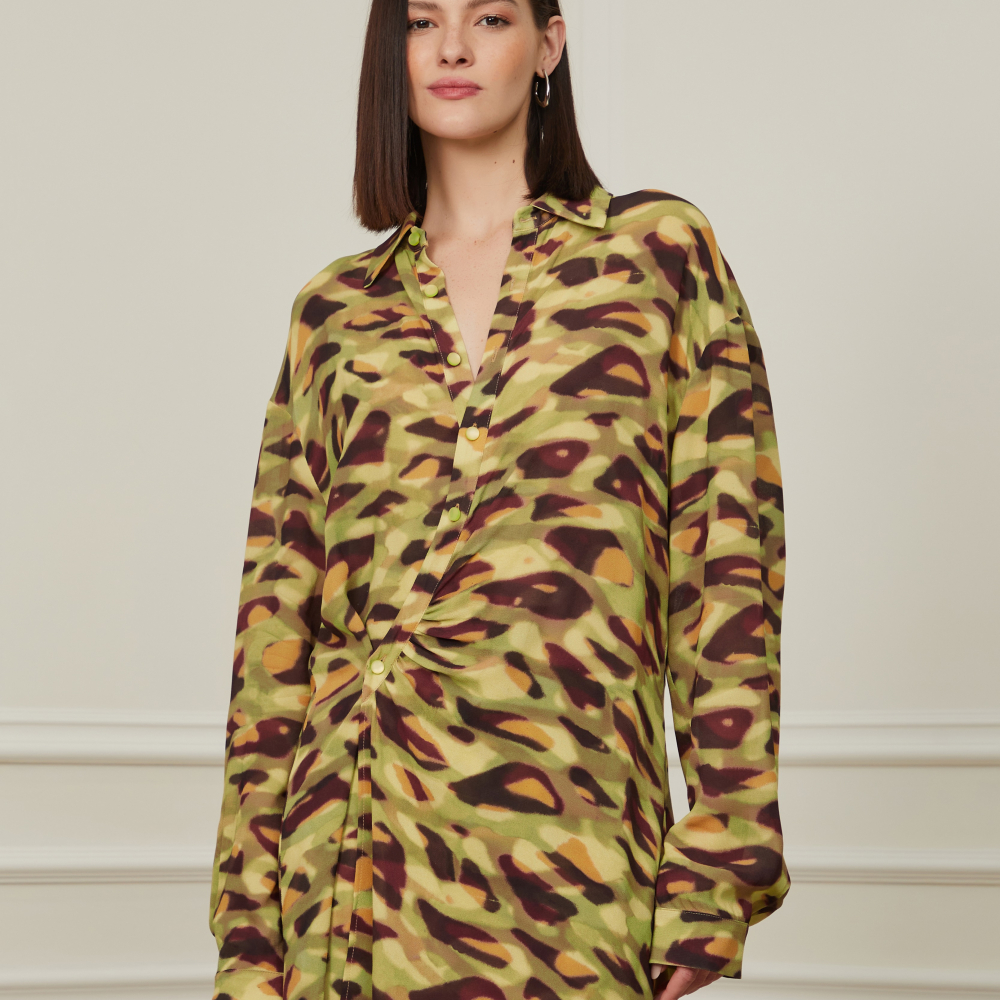 Vestido De Seda Chemise Torcida Textura