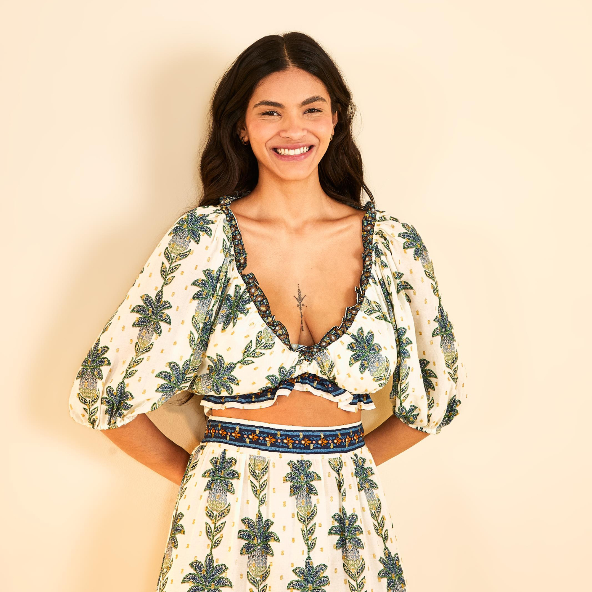 Blusa Manga Bufante Estampada Sonho De Abacaxi
