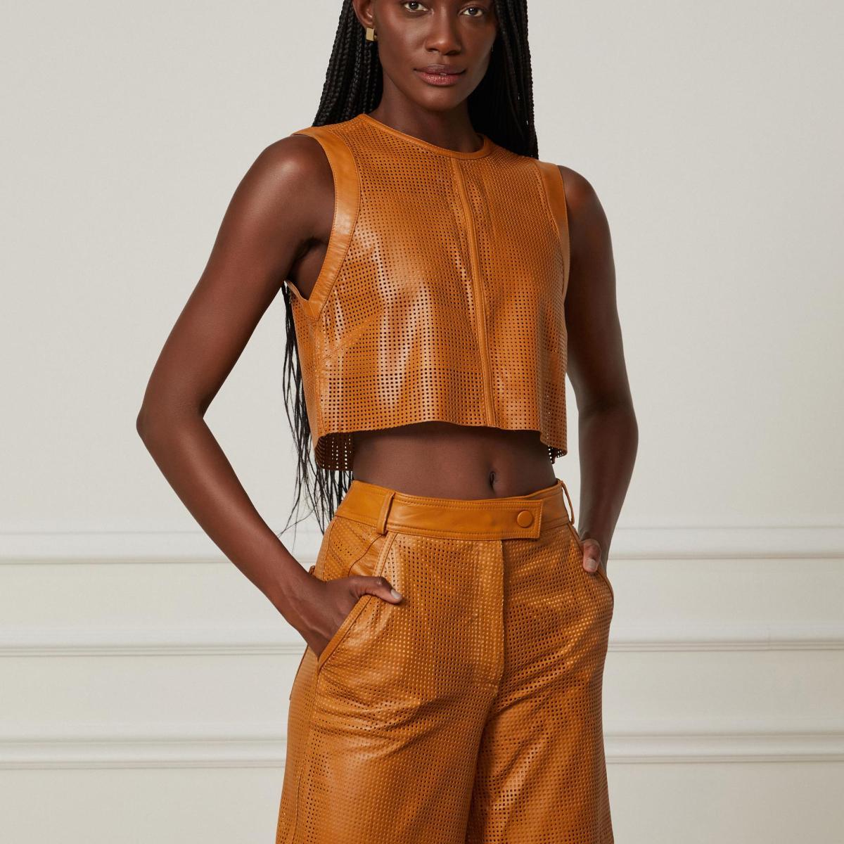 Top De Couro Cropped Vazado