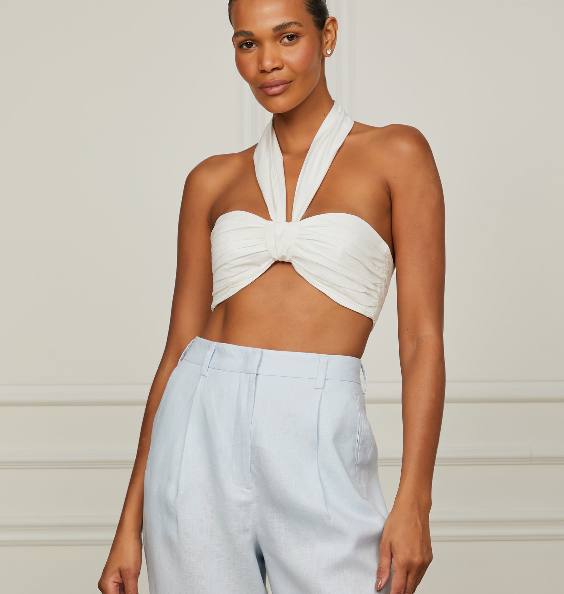 Top De Algodão Decote Reto Com Faixa Amarração Branco