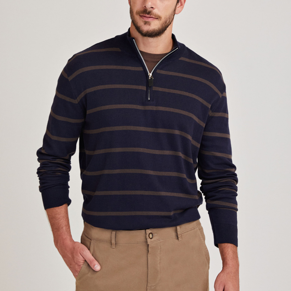 Casaco Tricot Meio Zíper Listrado