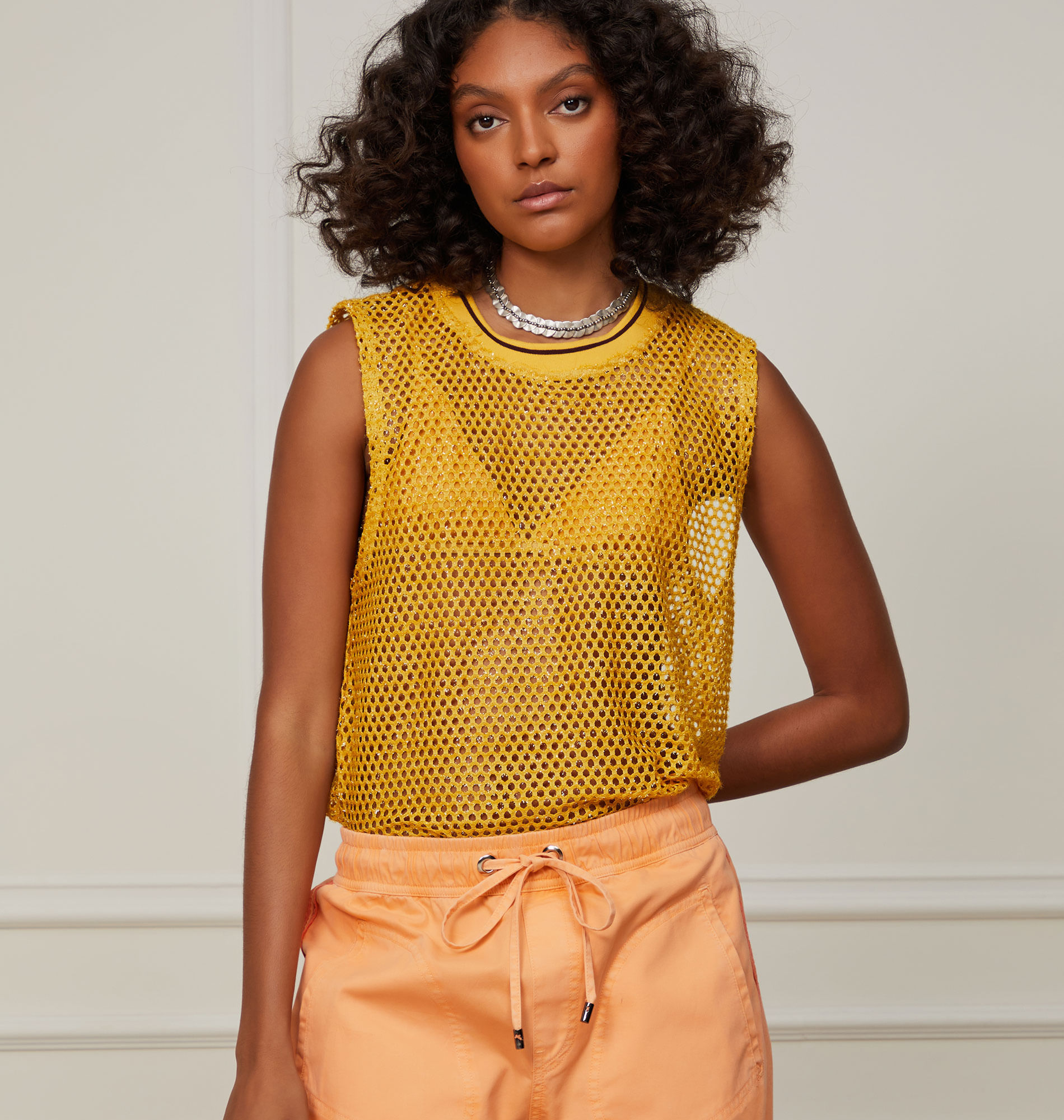 Regata De Malha Telada Lurex Com Rib