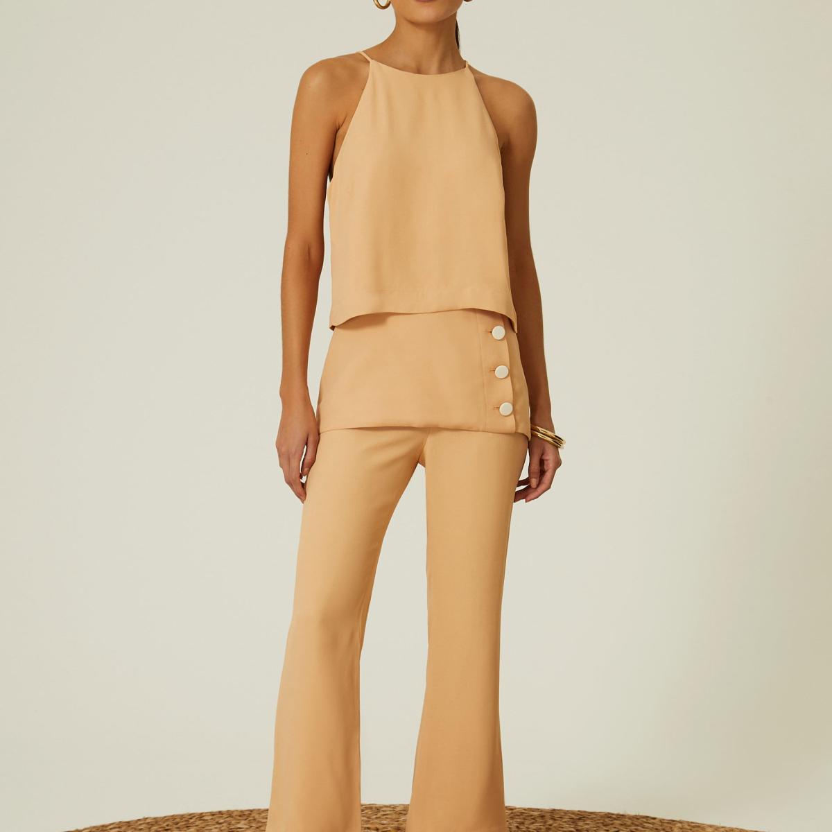 Calça Crepe Mini Flaire Abotoamento