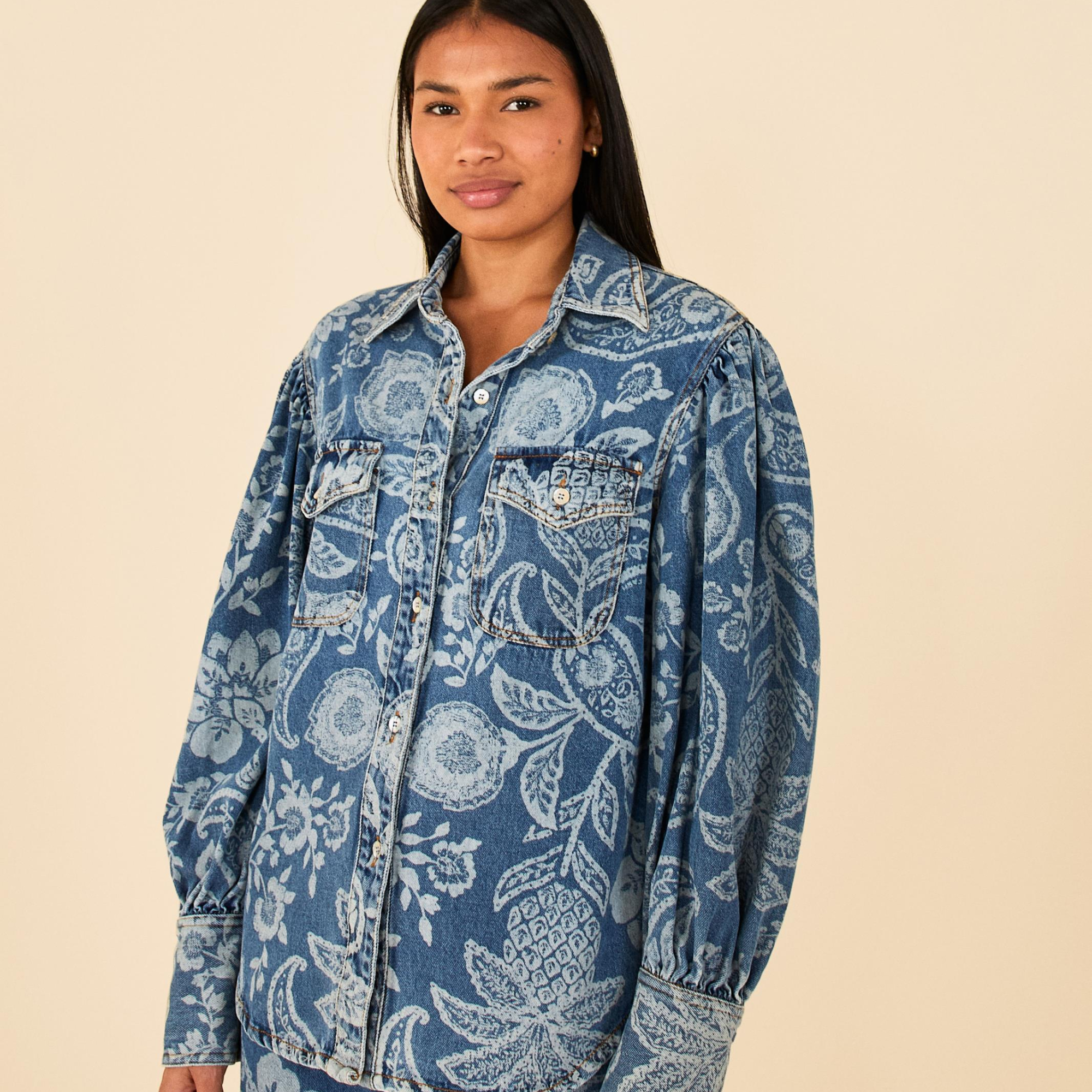 Camisa Jeans Estampada Desejo De Abacaxi