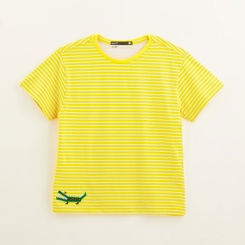 Camiseta Malha Listrada Bordado Colorido