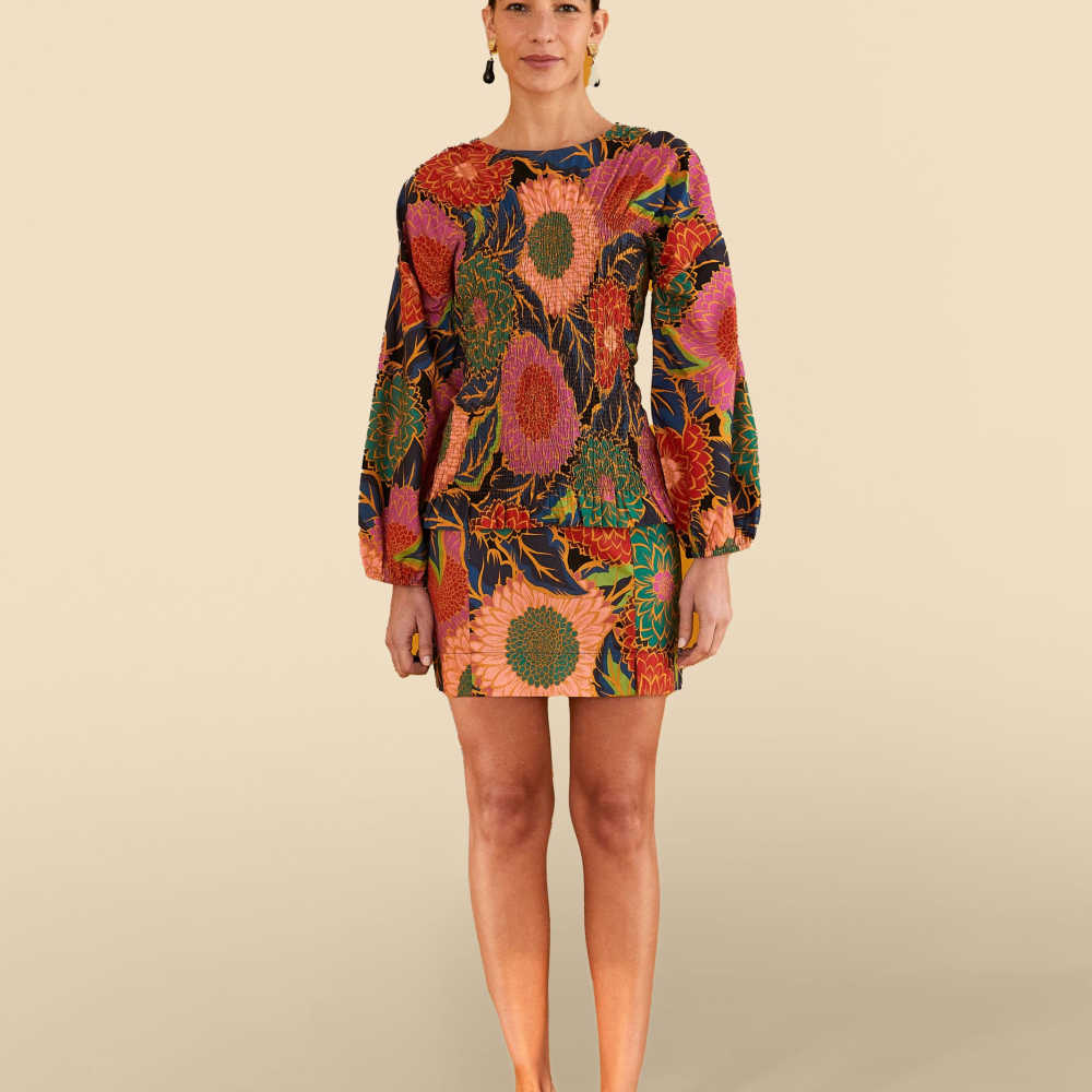 Blusa Lastex Estampada Floral Vintage