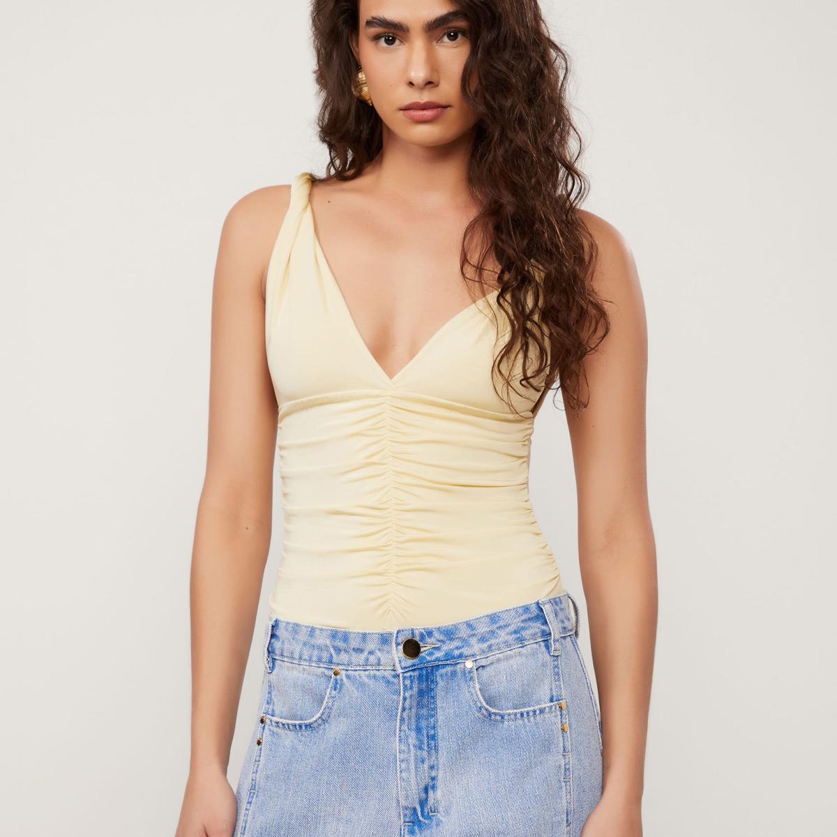 Body De Jersey Decote v Com Alça Torção