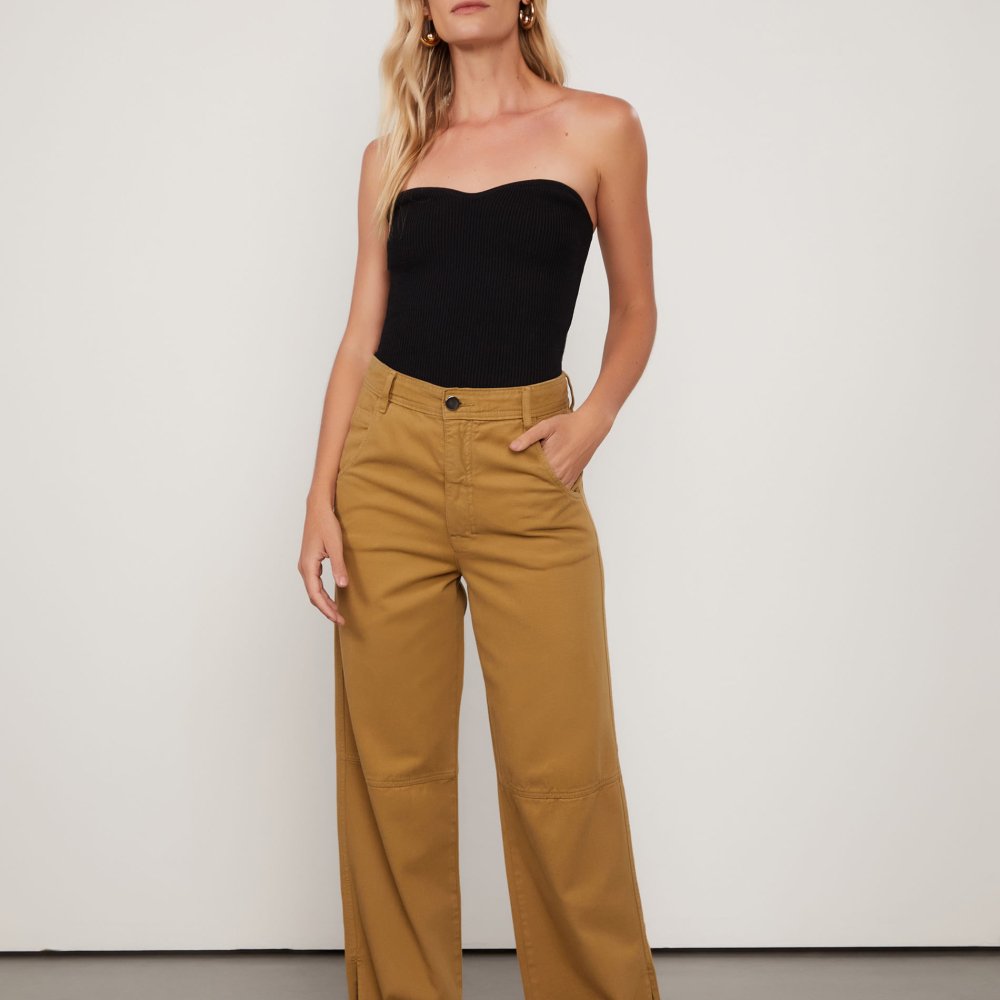 Calça De Sarja Verde Com Fenda Barra