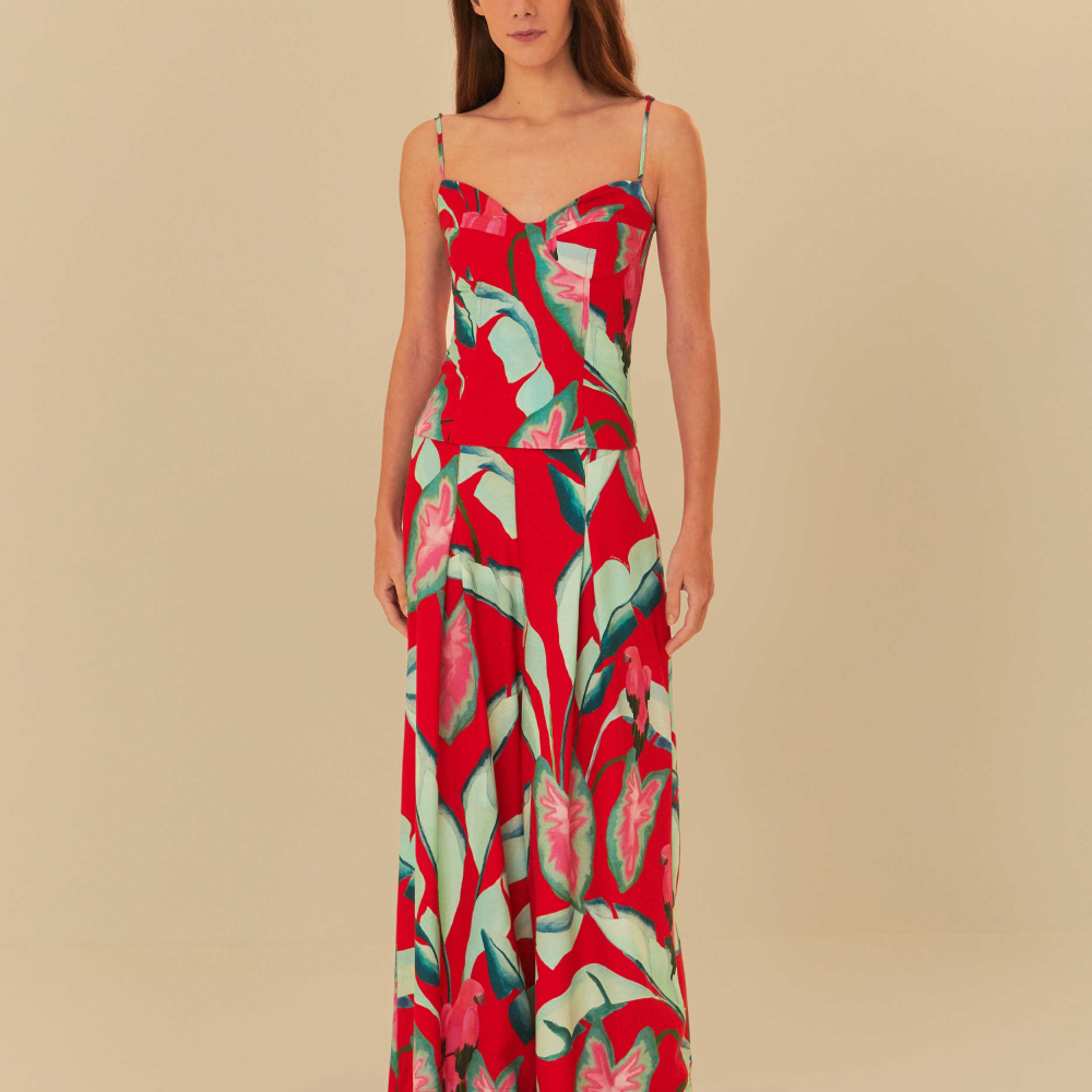 Calça Estampada Folhagem De Verão