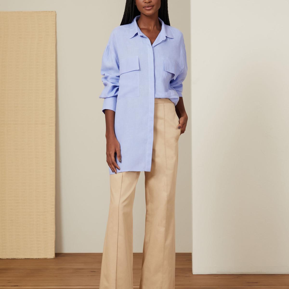 Camisa De Linho Alfaiataria Com Bolsos