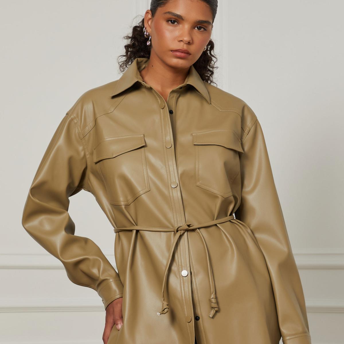 Camisa Like Leather  Com Amarração Na Cintura