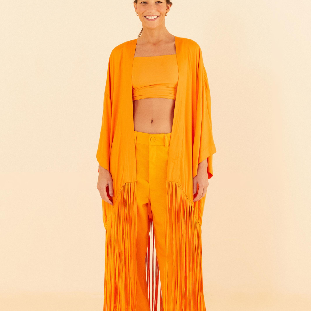 Maxi Kimono Cetim Franjas
