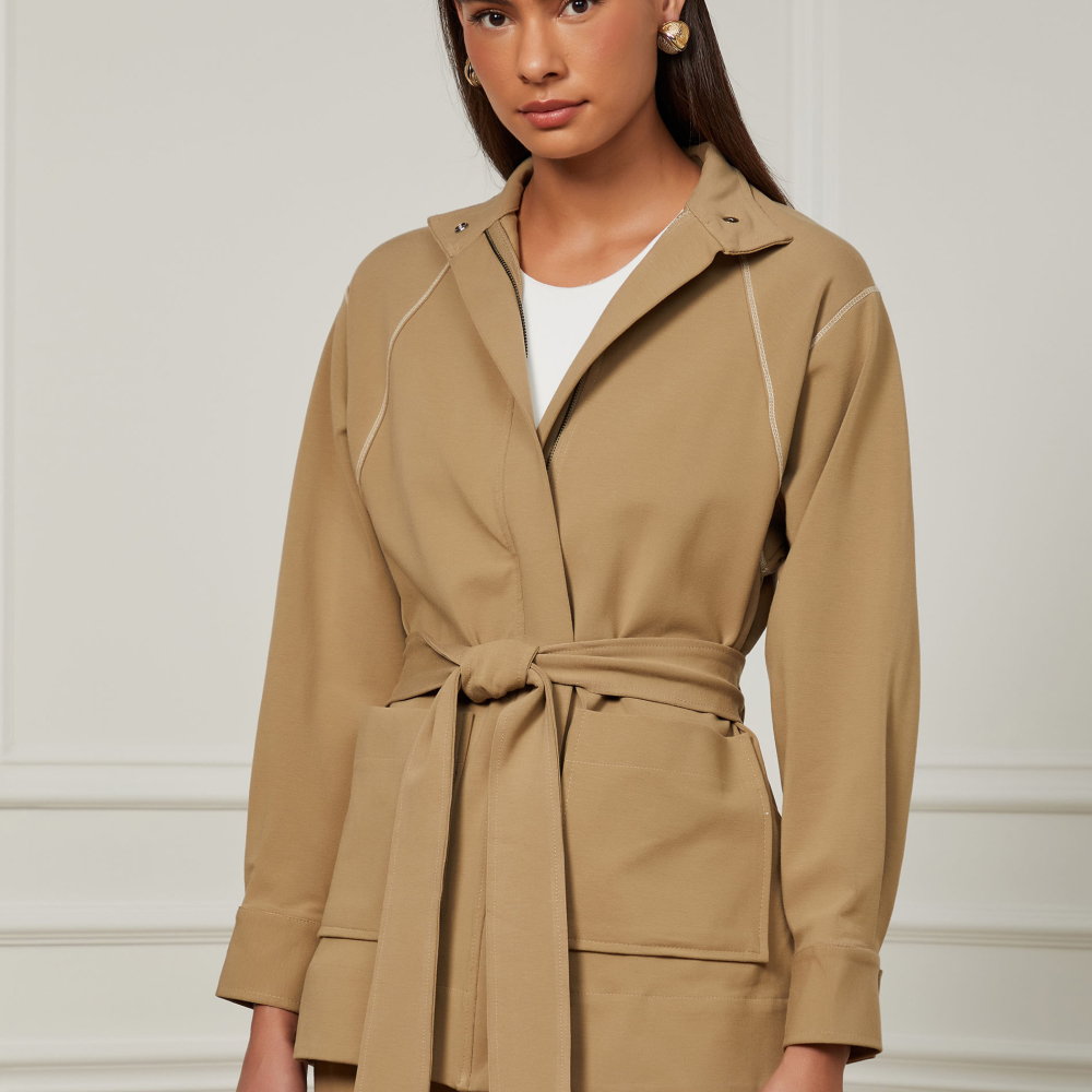 Parka De Malha Com Bolso e Pespontos Contrastantes