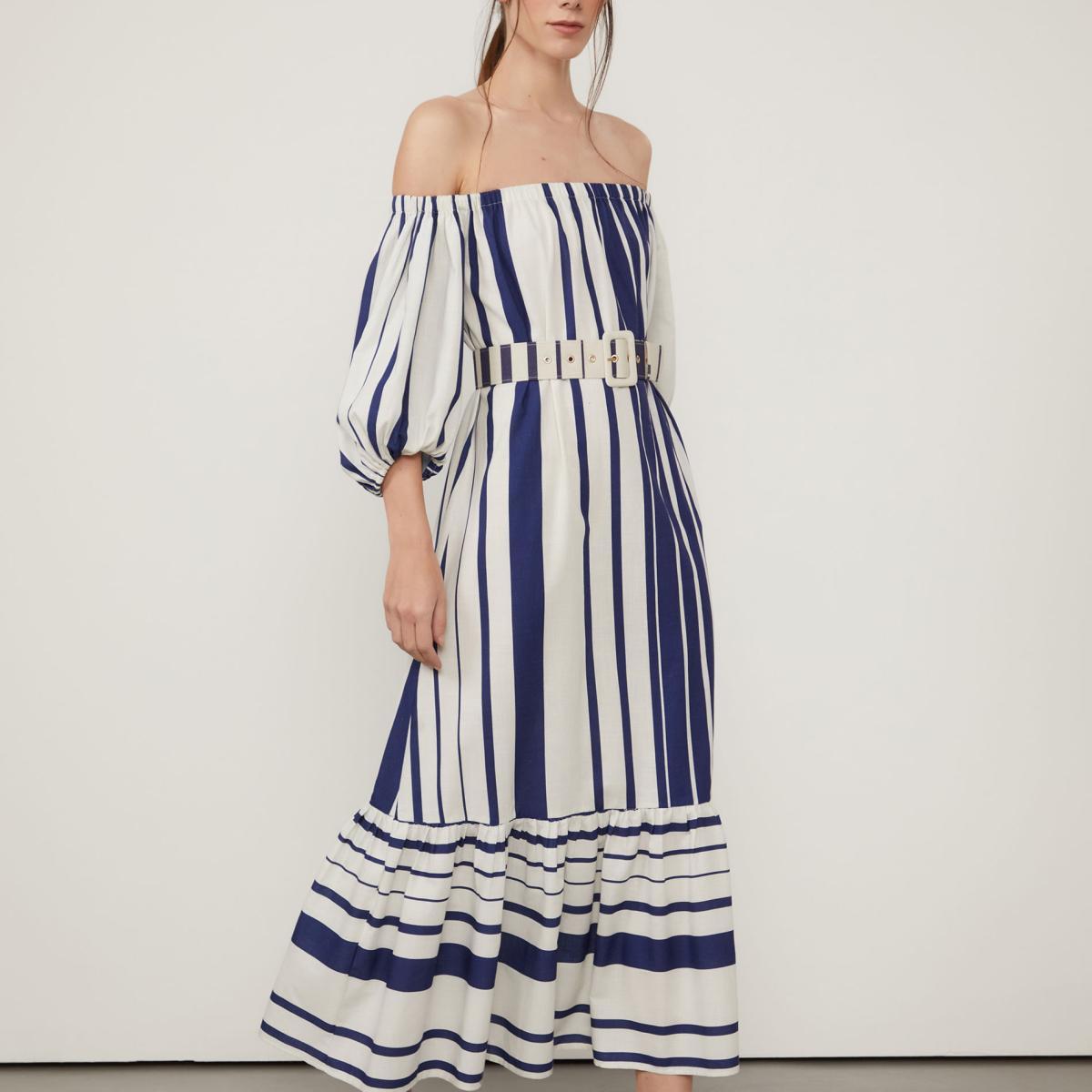 Vestido Ombro a Ombro Listrado