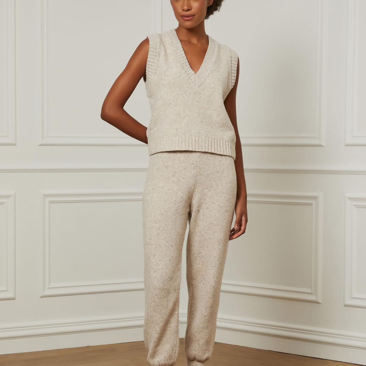 Calca De Tricot Jogging Bege Manha