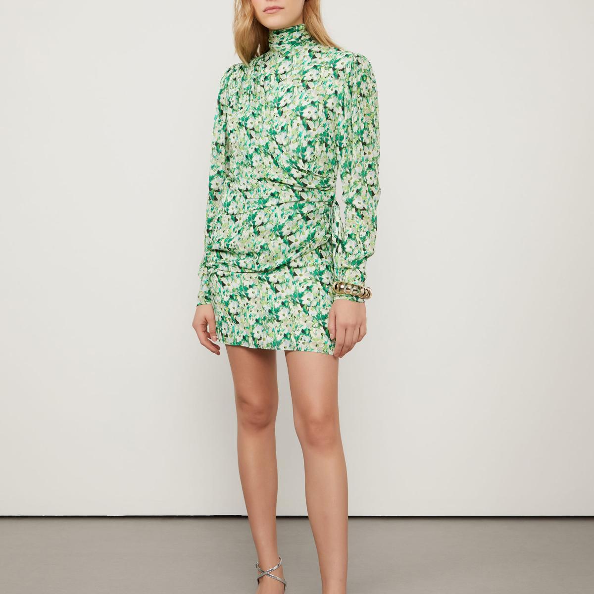 Vestido Gola Alta Manga Longa Floral