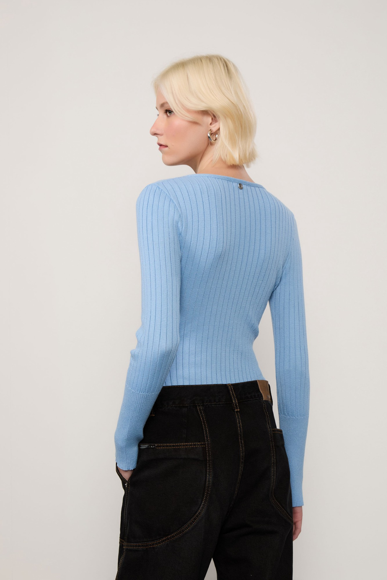 Body De Tricot Canelado Manga Longa