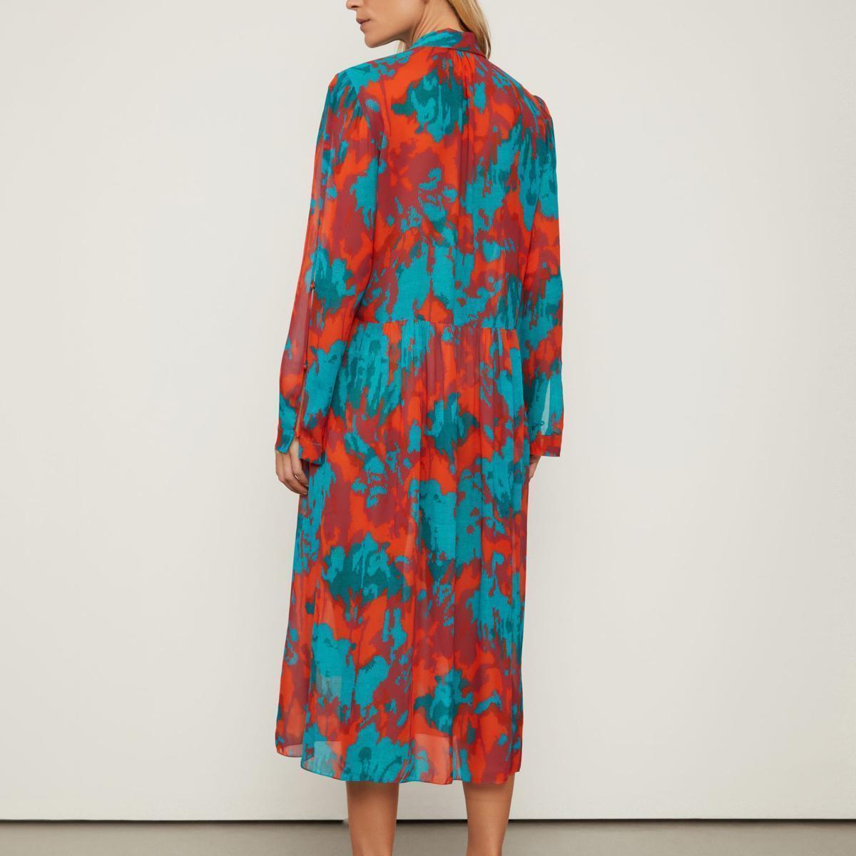 Chemise De Georgette Leve Midi Estampada Manga Longa