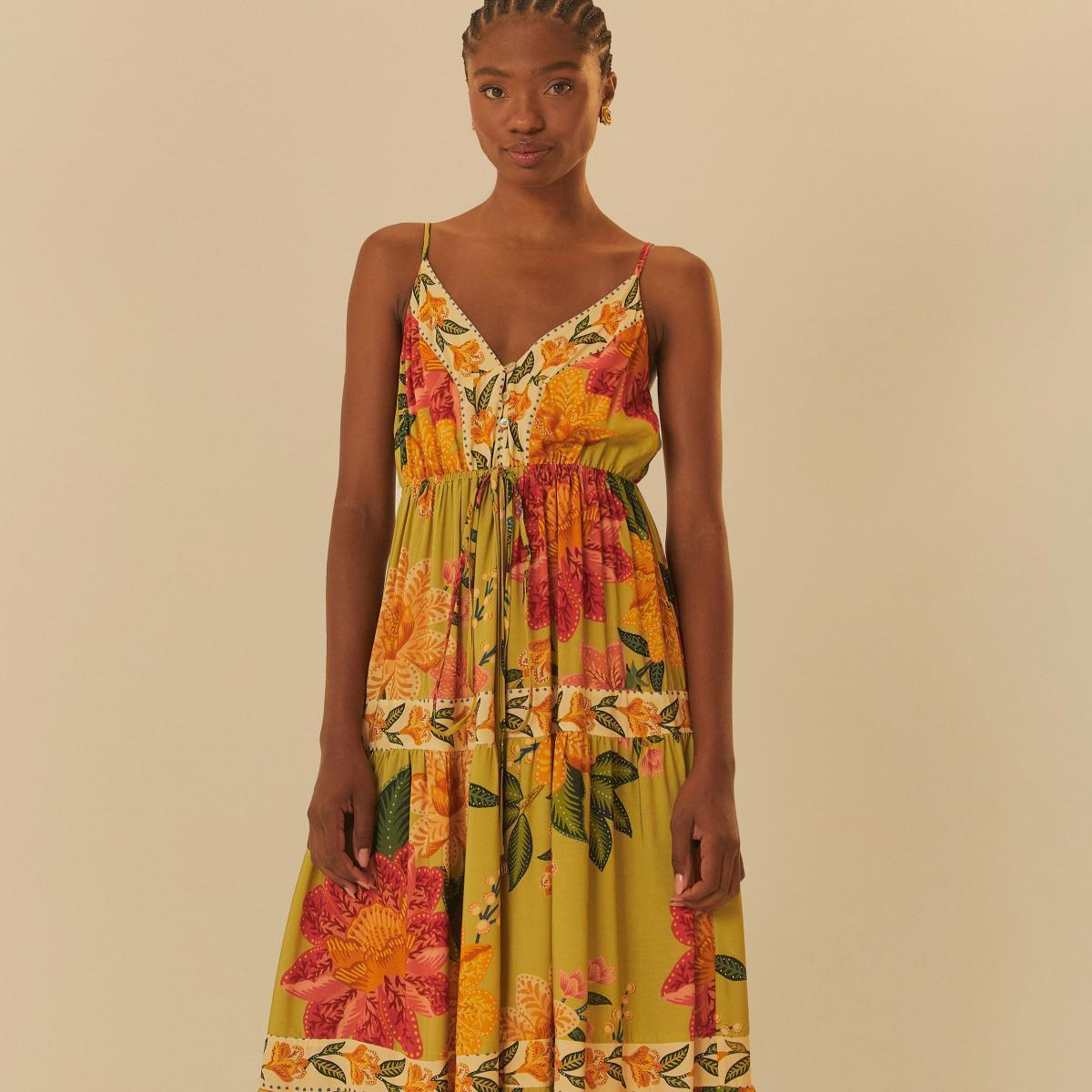 Vestido Longo Estampado Arara Em Flor