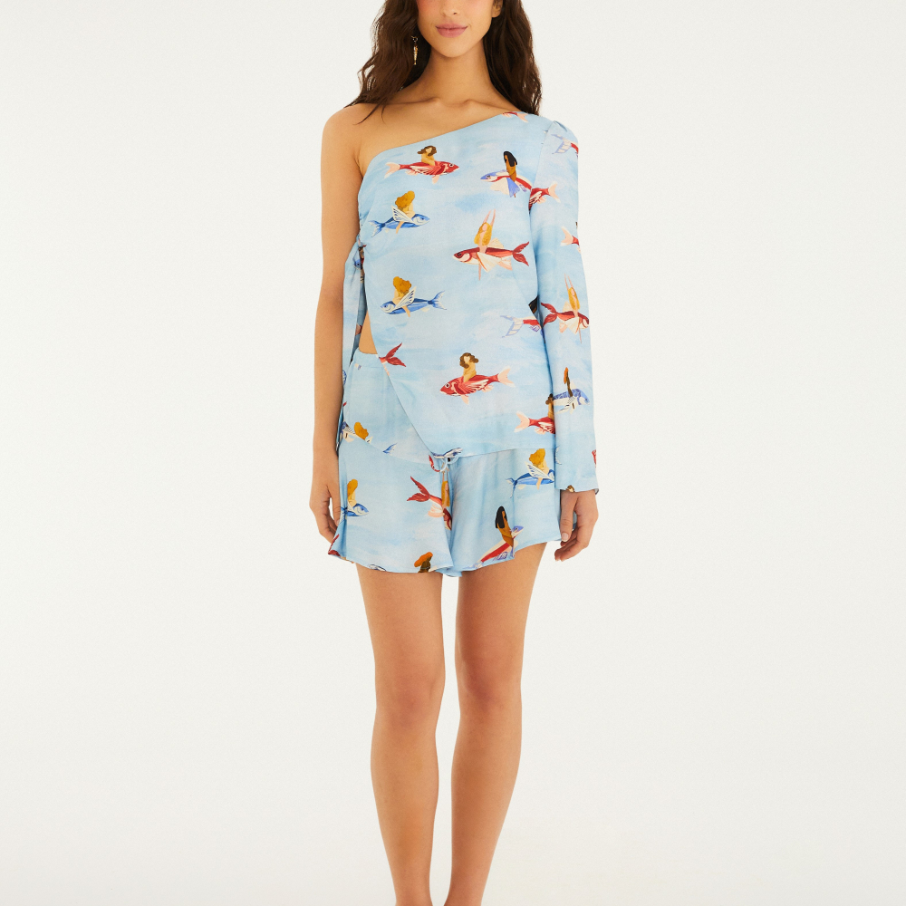 Blusa Ombro Só Estampada Peixes Voadores