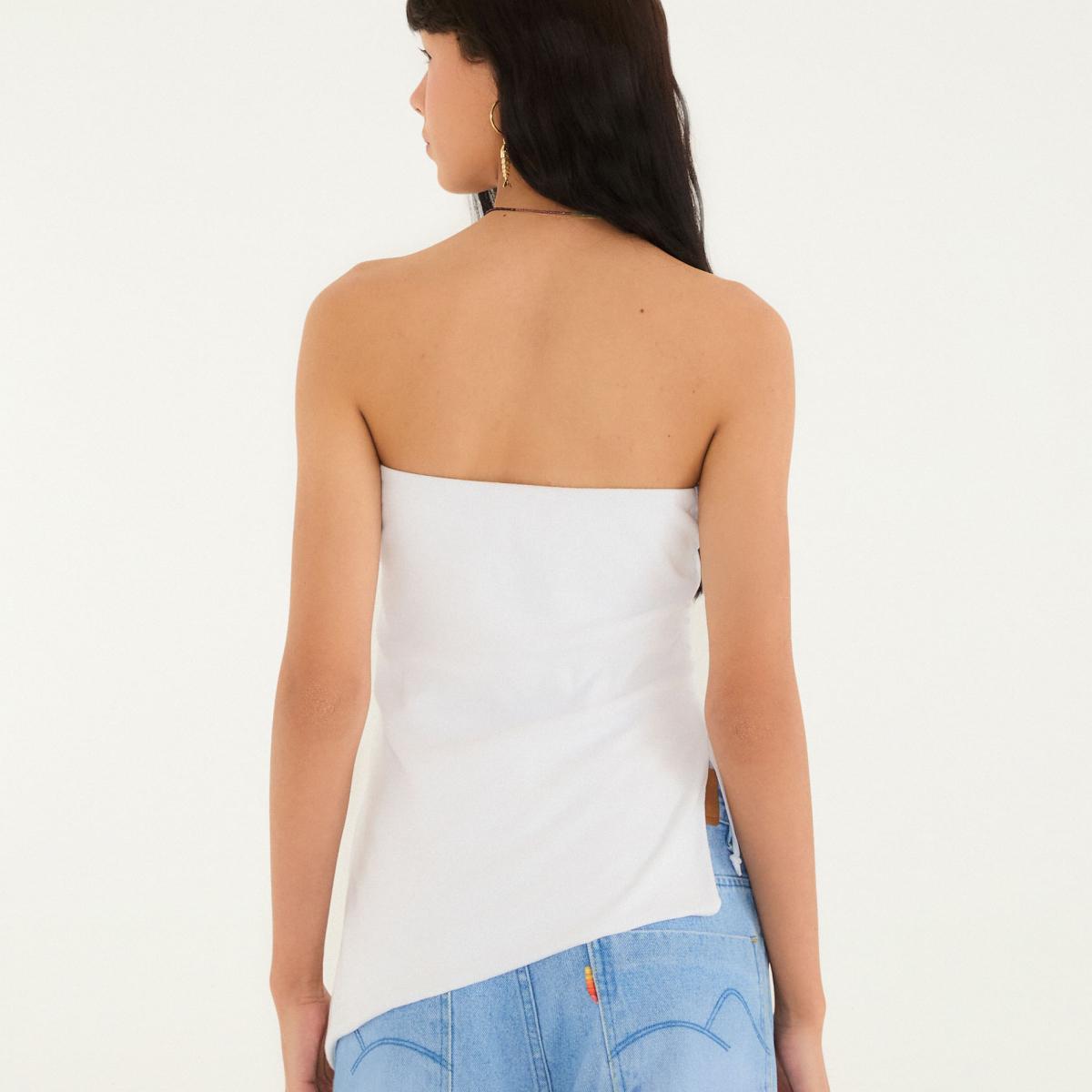 Blusa Rib Diagonal Sem Alça